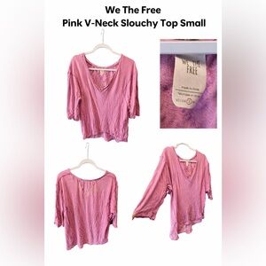 We The Free Pink Slouchy V-Neck Top